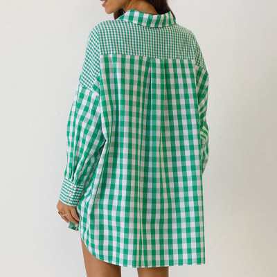 Custom Women's Loose Casual Shirts| Custom Long Sleeve Shirts| Wholesale Patchwork Plaid Shirts