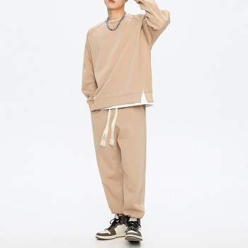 Custom Men's Fashion Set| Autumn&Winter 2022 New American Sweatsuit| Men Loose Casual Sweasuit Without Hood| Side Triangle Seam Design Sweatsuit