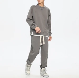 Custom Men's Fashion Set| Autumn&Winter 2022 New American Sweatsuit| Men Loose Casual Sweasuit Without Hood| Side Triangle Seam Design Sweatsuit