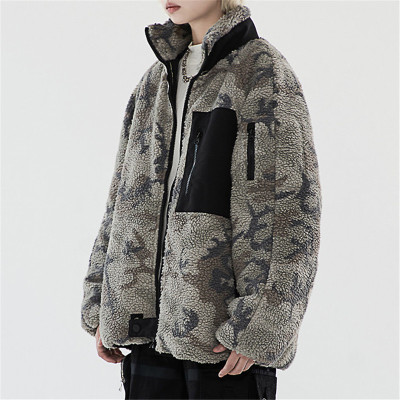 Custom Women's Fashion Coat| Lamb Wool Stand Collar Jacket| Tie-dye Zipper Cardigan With Chest Pocket| 2022 Winter Trendy Coat For Women