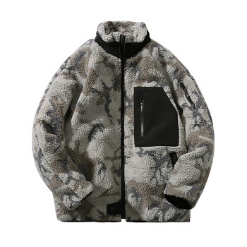 Custom Women's Fashion Coat| Lamb Wool Stand Collar Jacket| Tie-dye Zipper Cardigan With Chest Pocket| 2022 Winter Trendy Coat For Women
