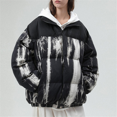 Custom Women's Fashion Coat| Cotton Puffer Effect Jacket| Tie-dye Zipper Cardigan With Hood| 2022 Winter Trendy Coat For Women