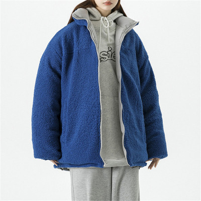 Benutzerdefinierte Damenmode Mantel| Jacke mit Stehkragen aus Lammwolle| Tie-Dye-Reißverschluss-Cardigan mit reiner Farbe| 2022 Winter Trendiger Mantel für Frauen