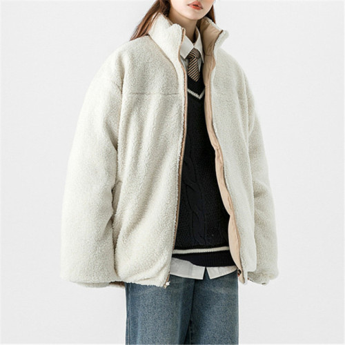 Manteau de mode pour femme personnalisé | Veste à col montant en laine d'agneau | Cardigan à glissière tie-dye avec couleur pure | Manteau tendance d'hiver 2022 pour femmes