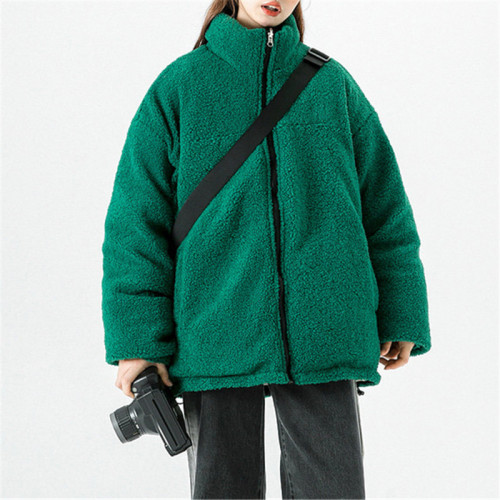 Benutzerdefinierte Damenmode Mantel| Jacke mit Stehkragen aus Lammwolle| Tie-Dye-Reißverschluss-Cardigan mit reiner Farbe| 2022 Winter Trendiger Mantel für Frauen