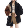 Benutzerdefinierte Damenmode Mantel| Jacke mit Stehkragen aus Lammwolle| Reißverschluss-Strickjacke gespleißter Farbdesign-Mantel| 2022 Winter Trendiger Mantel für Frauen