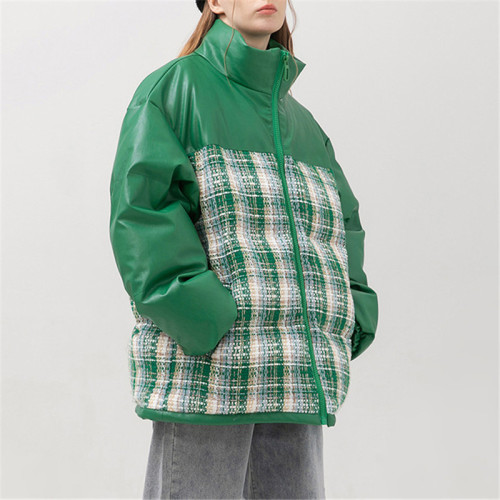 Benutzerdefinierte Damenmode Mantel| Jacke mit Stehkragen| Reißverschluss-Cardigan mit Schlangenhaut-Taschenmuster-Design| 2022 Winter Trendiger Mantel für Frauen