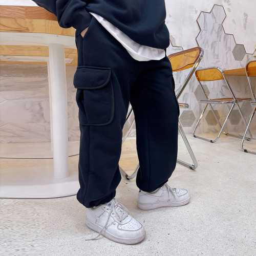 Custom Kids High Street Cargo Pants| 2022 New Disign Winter Thick Jogger Pants| 100% Cotton Warm Lambs Wool Cargo Pants For Kid