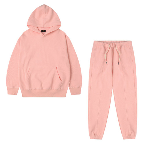 Custom Kid Streetwear Sport Casual Hoode Set | Trendy Solid Color Set | High Street Hoodie Two Pieces Set