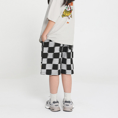 Custom Kids' Loose Fit Shorts| Custom Black And White Grid Shorts| Wholesale Fashion Shorts