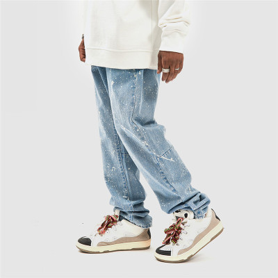 Custom Men's American Hip-hop Jean Pants| Custom Casual Ink Splash Jean Pants| Wholesale Autunm Jean Pants