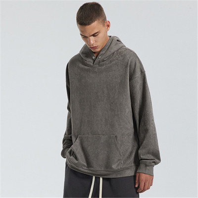 Custom Men's Black Suede Hooded | Sweater Tide Brand All-Match Hoodie | Autumn Winter American High Street Loose Top