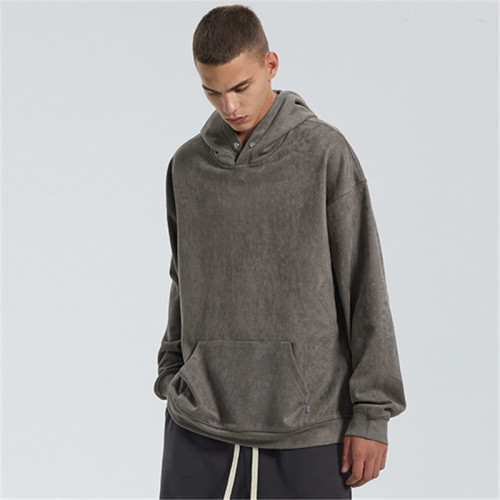 Custom Men's Black Suede Hooded | Sweater Tide Brand All-Match Hoodie | Autumn Winter American High Street Loose Top
