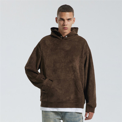 Custom Men's Suede Hooded Sweater | Tide Brand American High Street Loose Top | Autumn Winter Pullover Hoodie