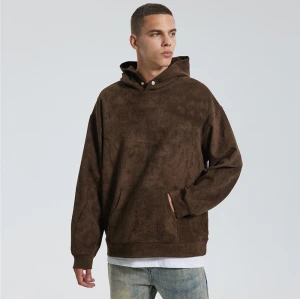 Custom Men's Suede Hooded Sweater | Tide Brand American High Street Loose Top | Autumn Winter Pullover Hoodie