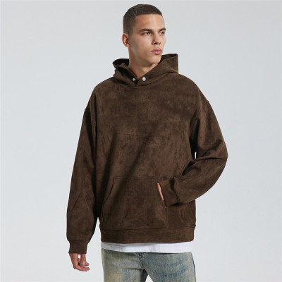 Custom Men's Suede Hooded Sweater | Tide Brand American High Street Loose Top | Autumn Winter Pullover Hoodie