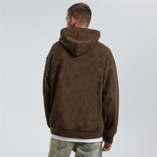 Custom Men's Suede Hooded Sweater | Tide Brand American High Street Loose Top | Autumn Winter Pullover Hoodie
