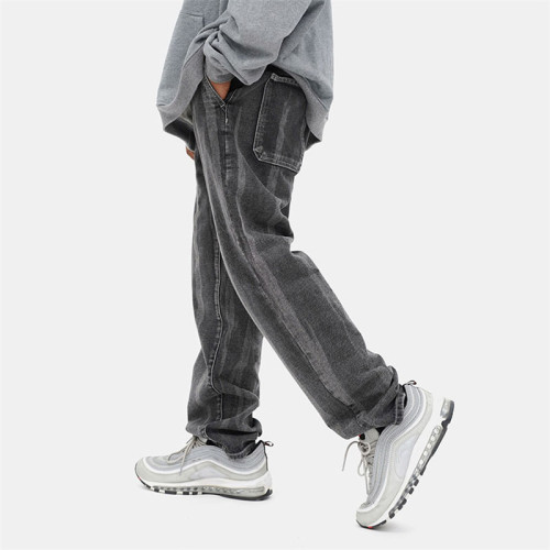 Pantalon Jean lavé personnalisé pour hommes| Pantalon Jean à jambes larges droites personnalisé| Vente en gros Pantalon Jean Rétro Américain