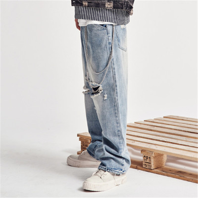 Custom Men's Hip-pop Jean Pants| Custom Wide-leg Jean Pants| Wholesale Loose Jean Pants