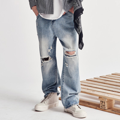 Custom Men's Hip-pop Jean Pants| Custom Wide-leg Jean Pants| Wholesale Loose Jean Pants