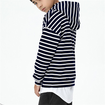 Custom Kids Loose High Street Hoodie | Clothing European American Top | Black White Stripes Unisex Casual Sweater