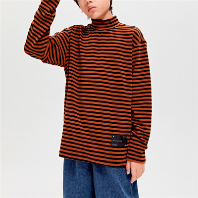 Custom Kids' Velvet T-shirts| Custom Striped High-neck Long-sleeved T-shirts| Wholesale 100% Cotton T-shirts