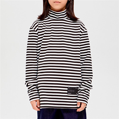 Custom Kids' Velvet T-shirts| Custom Striped High-neck Long-sleeved T-shirts| Wholesale 100% Cotton T-shirts