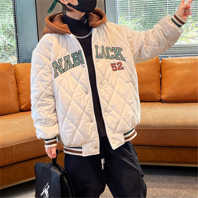 Custom Kids Winter Coat| Lattice Surface Coat With Hood| Custom Embroidery Patches Pattern Coat| 2022 Trendy Cool Coat For Kids