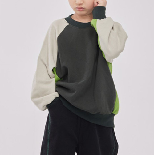 Custom Kids' Three-Color Splicing Sweater | Children's Clothing Avocado Spring Autumn Pullover | Plus Velvet Styles Pullover