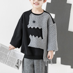 Custom Kids Splicing Dinosaur Pattern Pullover Sweater | Casual Loose Without Hat Top | High Street Streetwear Pullover