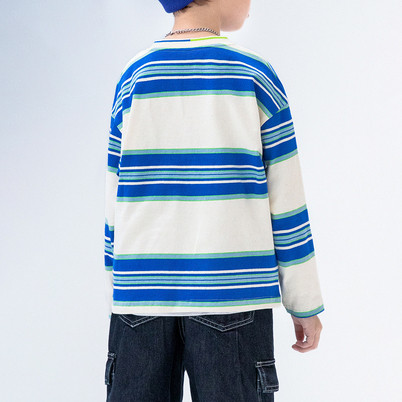 Custom Kids Stripe Casual Pullover Sweater| High Street Hip Hop Top | Loose Streetwear Sport Pullover Sweater