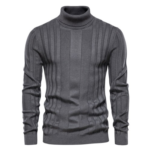 Custom Men's High Collar Sweaters| Custom Casual Knitted Sweaters| Wholesale Solid Color Pullover Sweater