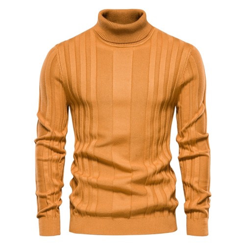 Custom Men's High Collar Sweaters| Custom Casual Knitted Sweaters| Wholesale Solid Color Pullover Sweater