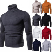 Custom Men's High Collar Sweaters| Custom Slim Sweaters| Wholesale Solid Color Pullover Sweater