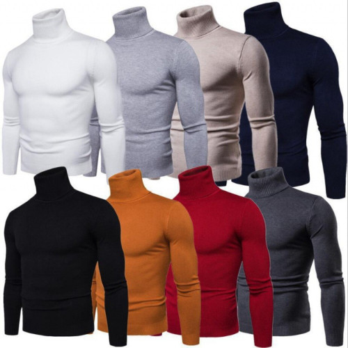Custom Men's High Collar Sweaters| Custom Slim Sweaters| Wholesale Solid Color Pullover Sweater