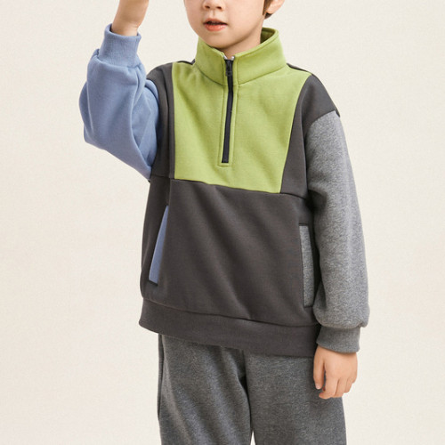 Custom Kids Unisex Hoodie | European American Style Kids Top | Half Zipper Stand Collar Pullover | Contrast Colors Pullover For Kids