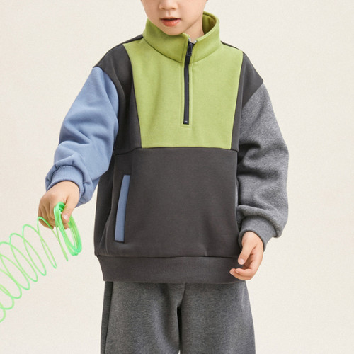 Custom Kids Unisex Hoodie | European American Style Kids Top | Half Zipper Stand Collar Pullover | Contrast Colors Pullover For Kids