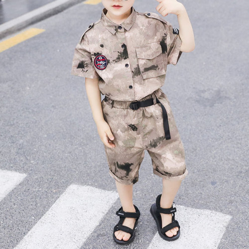 Custom Kids' Camouflage Two Piece Set| Custom Short-sleeved Two Piece Set| Wholesale Fashion Two Piece Set
