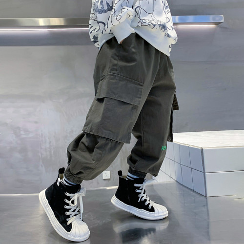 Custom Kids' Casual Cargo Pants| Custom Big Pockets Cargo Pants| Wholesale Loose Cargo Pants