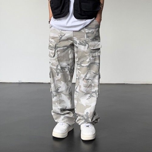 Custom Men's Camouflage Casual Trousers | Straight Acide Wash Pant | Loose High Street Pant