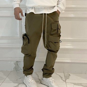 Custom Men's Casual Cargo Pant | Solid Color Multi-Pockets Trousers | Loose Drawstring Cargo Pant