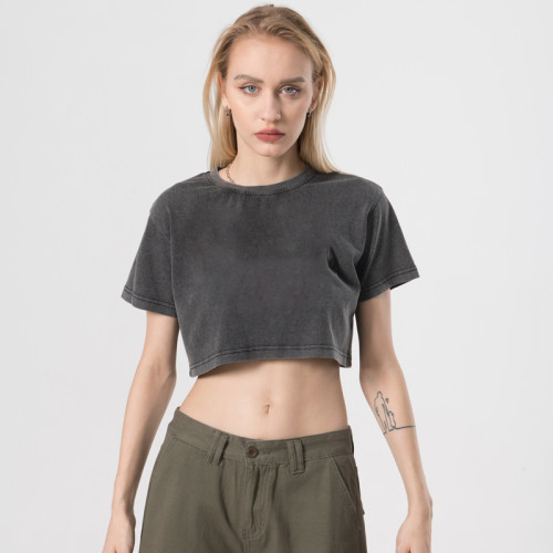 Acid Wash Cropped T shirt Women | Blank | 100% Cotton | Custom Streetwear Vendors