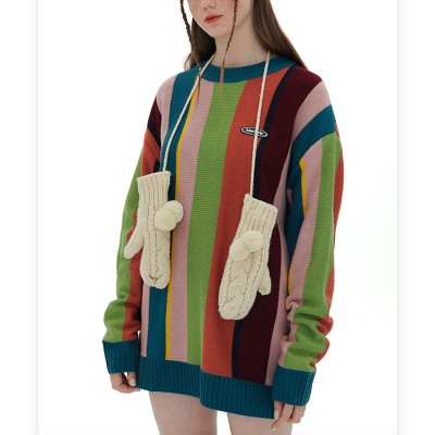 Custom Unisex Splicing Sweater| Crew Neck High Street Sweater| Colorful Knit Sweater In Winter