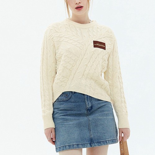 Custom Women's Street Sweater| Long Sleeve Knit Sweater In Winter| Crew Neck Jacquard Weave Sweater For Lady