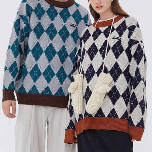 Custom Unisex Sweater| Checkered Men's Autumn/Winter Sweater | 2020 New British Couple Trend Knited Sweater For Couple