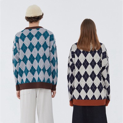 Custom Unisex Sweater| Checkered Men's Autumn/Winter Sweater | 2020 New British Couple Trend Knited Sweater For Couple