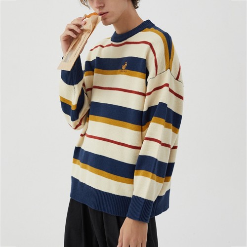 Custom Unisex Sweater| Hong Kong style Artsy Striped Sweater | Loose Fit Sweater | Unisex Sweater With New Fall Korean Knit Trendy Sweater