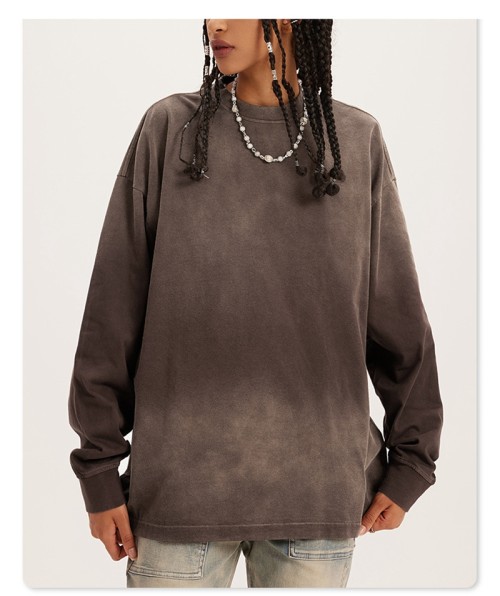 Custom Men's Gradient Color Long Sleeve T Shirt | Casual Sport Loose Top | High Street Hip Hop Top