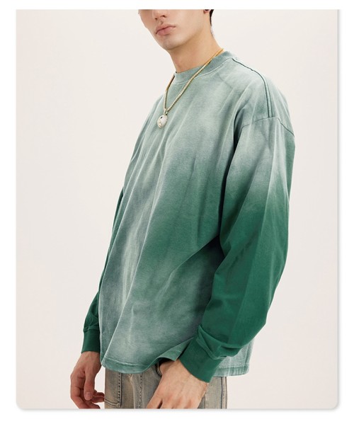 Custom Men's Gradient Color Long Sleeve T Shirt | Casual Sport Loose Top | High Street Hip Hop Top