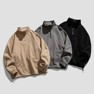 Custom Men's Stand Collar Hoodie | Casual Loose Sport Top | Solid Color Fashion Hoodie